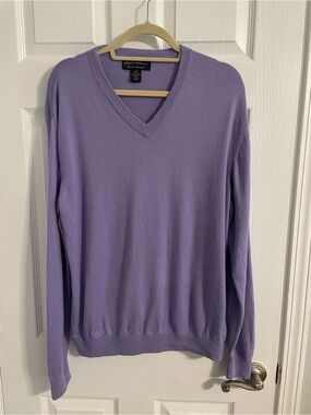 Vintage Bryan Nelson Men’s Lavender V-Neck Pullover Sweater cashmere silk golf